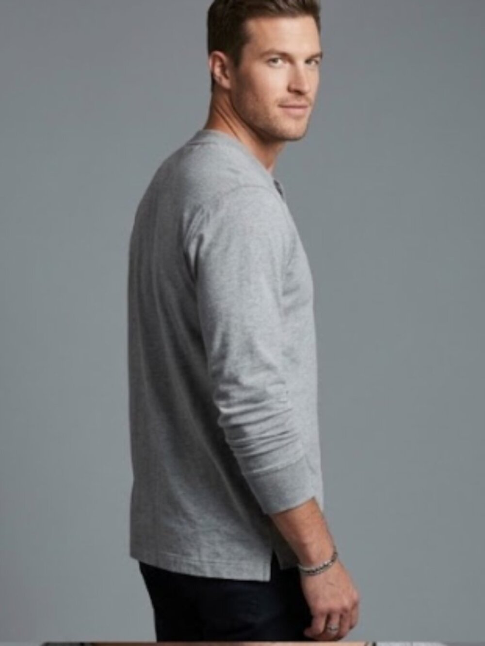 Filson Men's Heather Grey Long Sleeve Henley Shirt – Heavyweight Cotton Knit - Picture 2 of 5